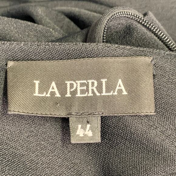 LA PERLA Size 8 Black Viscose Blend Beaded Sleeveless Long Dress - Picture 6 of 10